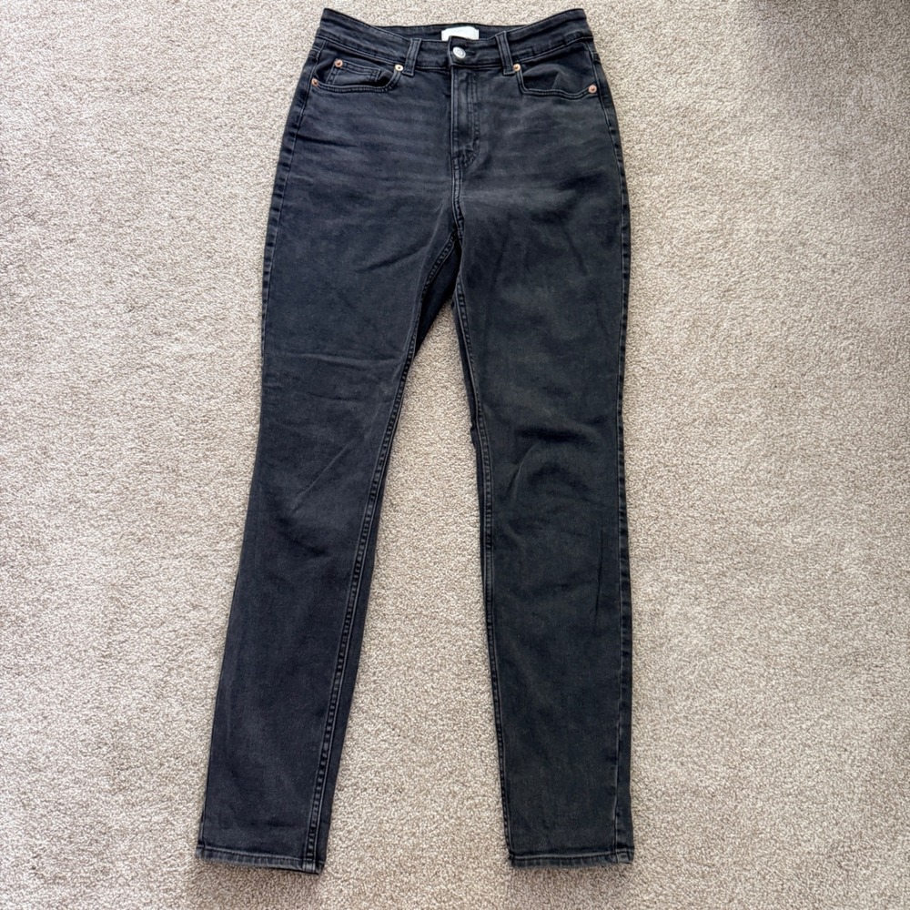 H&M Skinny High Waist Jeans Womens Size 4 Washed Black Stretch Denim Pants